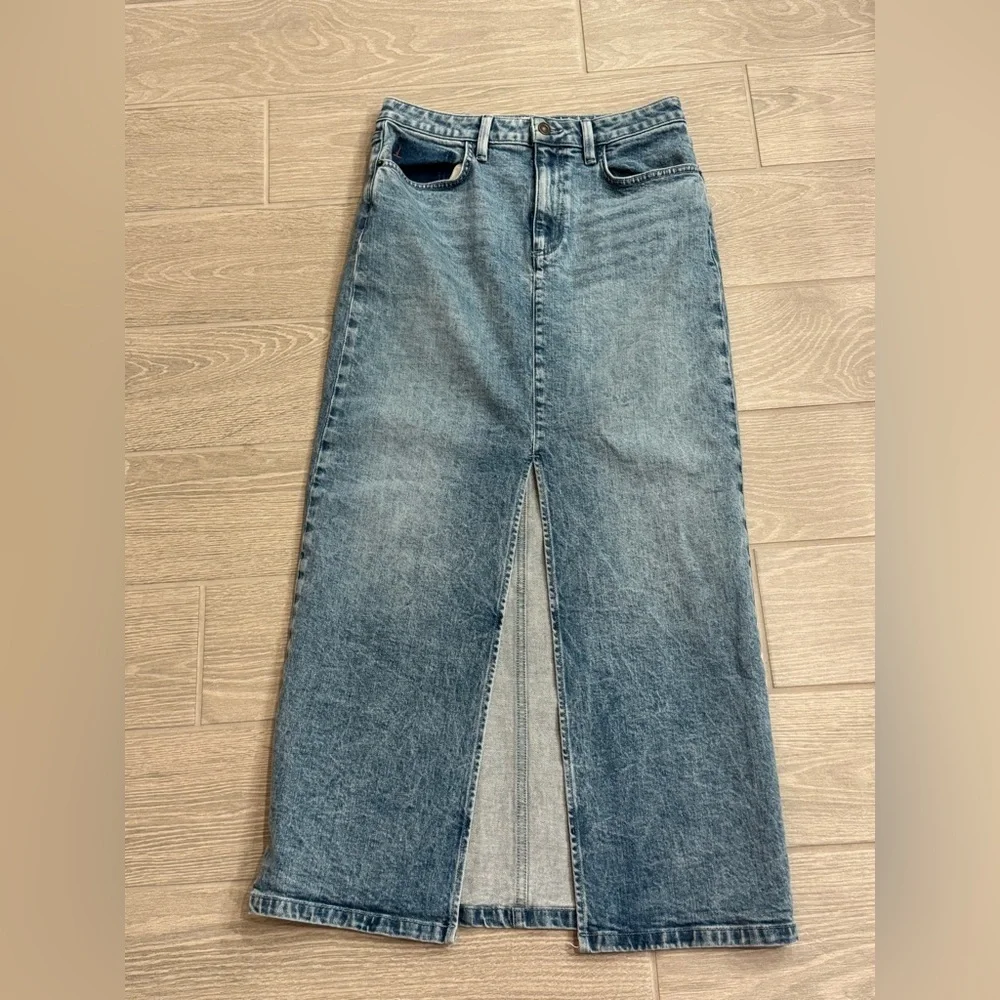 LAFAYETTE 148 Two Tone Front Slit Denim Skirt Size 27 VGUC
